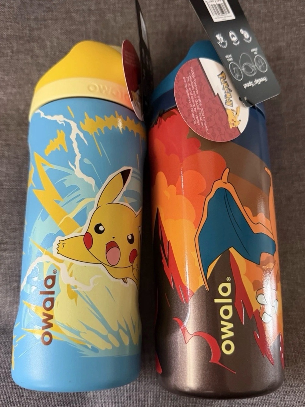 Owala Pokemon 16oz Stainless Steel Water Bottle Charizard & Pikachu Bundle NEW